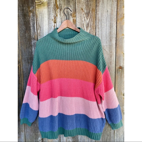American Eagle Outfitters Sweaters - AEO rainbow colour block knit oversized sweater